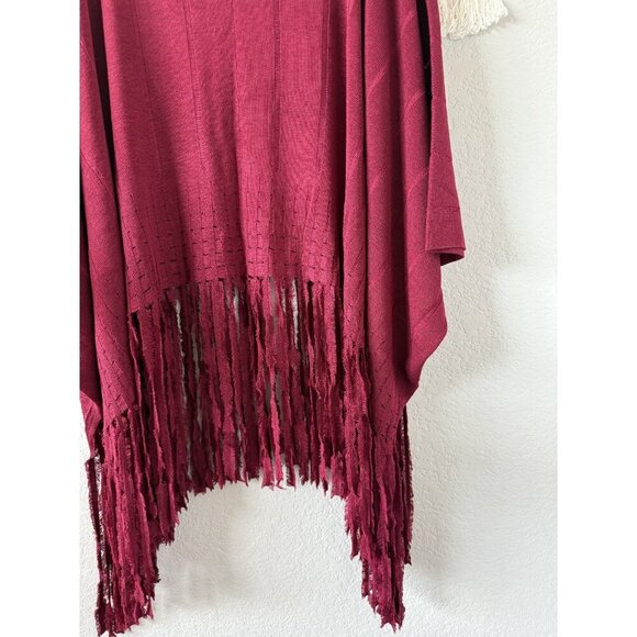 Patti LaBelle Silk Blend Red Knit Fringe Boat Neck Poncho Top Holiday Glam OS - Picture 6 of 9